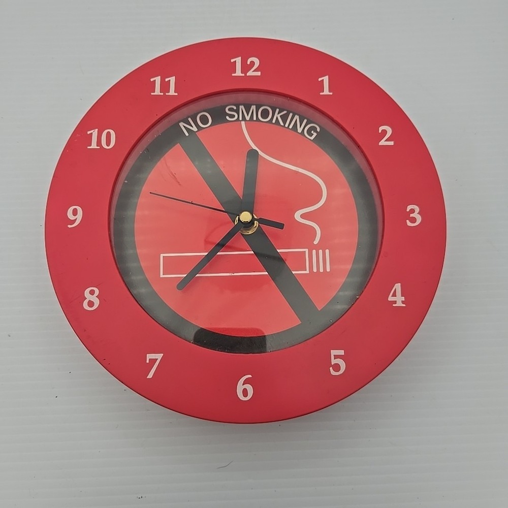 Lillian Vernon No Smoking Sign Wall Clock Red Round Office Business Decor